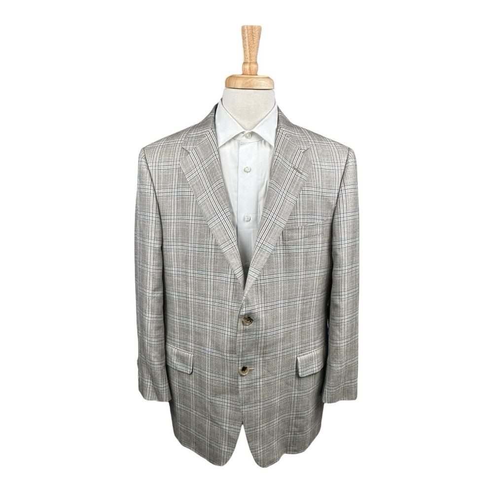 Hickey Freeman Current Beacon Gray Blue Brown Checked Mens Blazer Size 46R